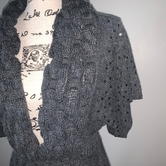 Grey Sequinned Knit Cardigan - Picture 3 of 9